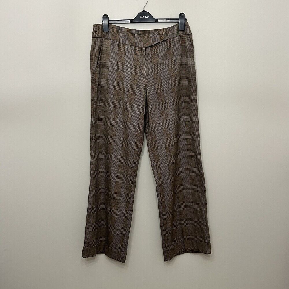 Ninety Pants Womens 10 Brown Plaid Cuffed Leg Academia Retro Career Y2K 90s